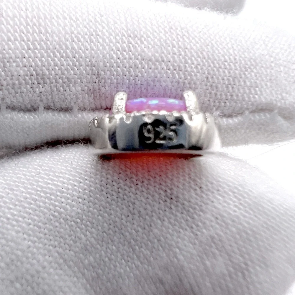 Sterling Silver Halo Pink Fire Opal Cz Set - Picture 8 of 17